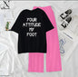 Women’s Graphic Print T-Shirt & Wide Leg Palazzo Lounge Set – Soft Casual Co-Ord Nightwear