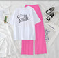 Women’s Graphic Print T-Shirt &amp; Wide Leg Palazzo Lounge Set – Soft Casual Co-Ord Nightwear