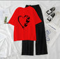 Women’s Graphic Print T-Shirt & Wide Leg Palazzo Lounge Set – Soft Casual Co-Ord Nightwear