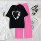 Women’s Graphic Print T-Shirt & Wide Leg Palazzo Lounge Set – Soft Casual Co-Ord Nightwear