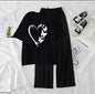 Women’s Graphic Print T-Shirt & Wide Leg Palazzo Lounge Set – Soft Casual Co-Ord Nightwear