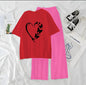Women’s Graphic Print T-Shirt & Wide Leg Palazzo Lounge Set – Soft Casual Co-Ord Nightwear