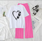 Women’s Graphic Print T-Shirt & Wide Leg Palazzo Lounge Set – Soft Casual Co-Ord Nightwear