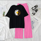 Women’s Graphic Print T-Shirt & Wide Leg Palazzo Lounge Set – Soft Casual Co-Ord Nightwear