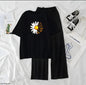 Women’s Graphic Print T-Shirt & Wide Leg Palazzo Lounge Set – Soft Casual Co-Ord Nightwear