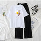 Women’s Graphic Print T-Shirt & Wide Leg Palazzo Lounge Set – Soft Casual Co-Ord Nightwear