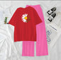 Women’s Graphic Print T-Shirt & Wide Leg Palazzo Lounge Set – Soft Casual Co-Ord Nightwear