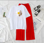 Women’s Graphic Print T-Shirt & Wide Leg Palazzo Lounge Set – Soft Casual Co-Ord Nightwear