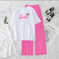 Women’s Graphic Print T-Shirt &amp; Wide Leg Palazzo Lounge Set – Soft Casual Co-Ord Nightwear