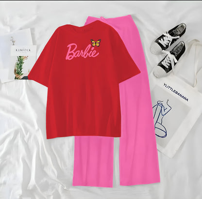Women’s Graphic Print T-Shirt &amp; Wide Leg Palazzo Lounge Set – Soft Casual Co-Ord Nightwear