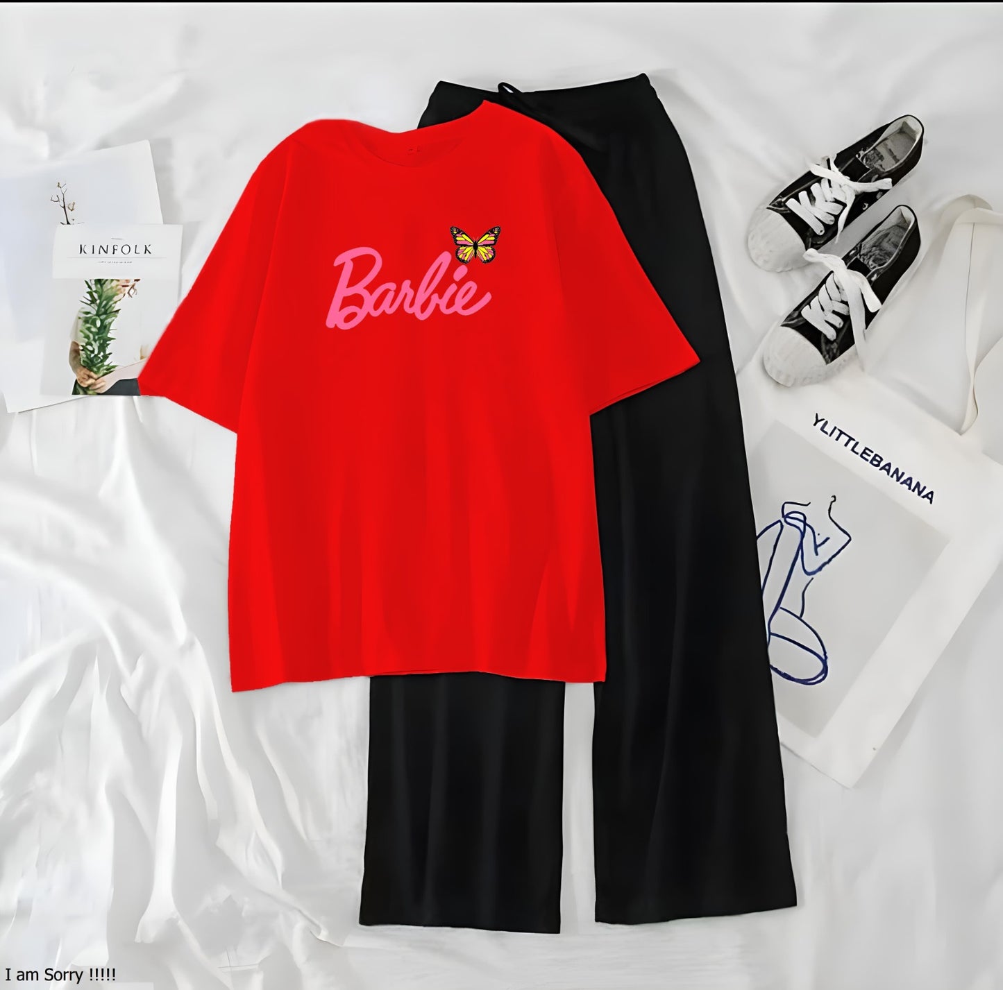 Women’s Graphic Print T-Shirt &amp; Wide Leg Palazzo Lounge Set – Soft Casual Co-Ord Nightwear