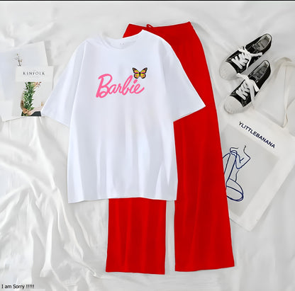 Women’s Graphic Print T-Shirt &amp; Wide Leg Palazzo Lounge Set – Soft Casual Co-Ord Nightwear