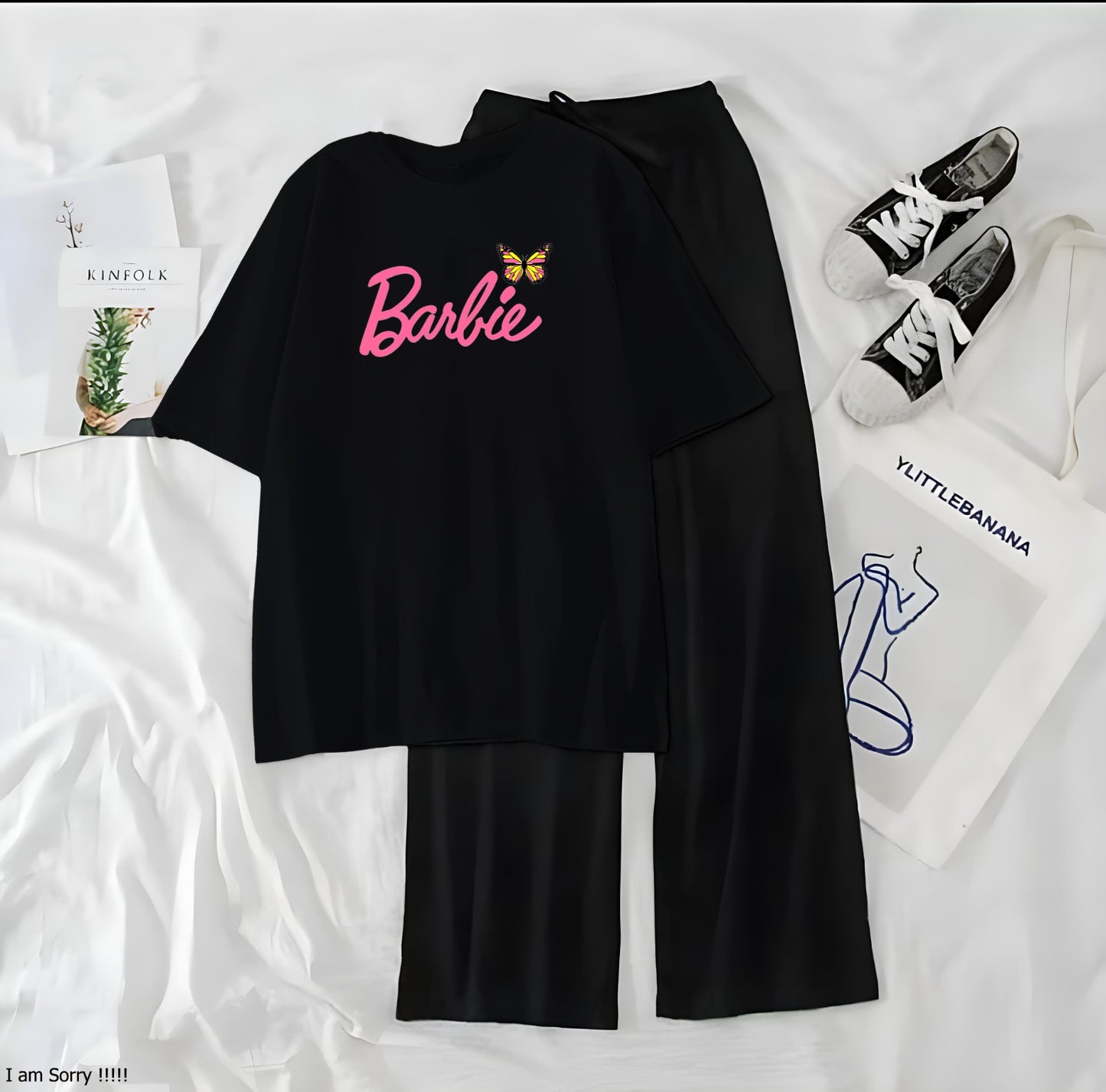 Women’s Graphic Print T-Shirt &amp; Wide Leg Palazzo Lounge Set – Soft Casual Co-Ord Nightwear