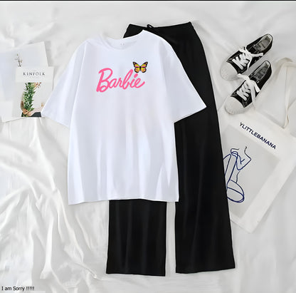 Women’s Graphic Print T-Shirt &amp; Wide Leg Palazzo Lounge Set – Soft Casual Co-Ord Nightwear