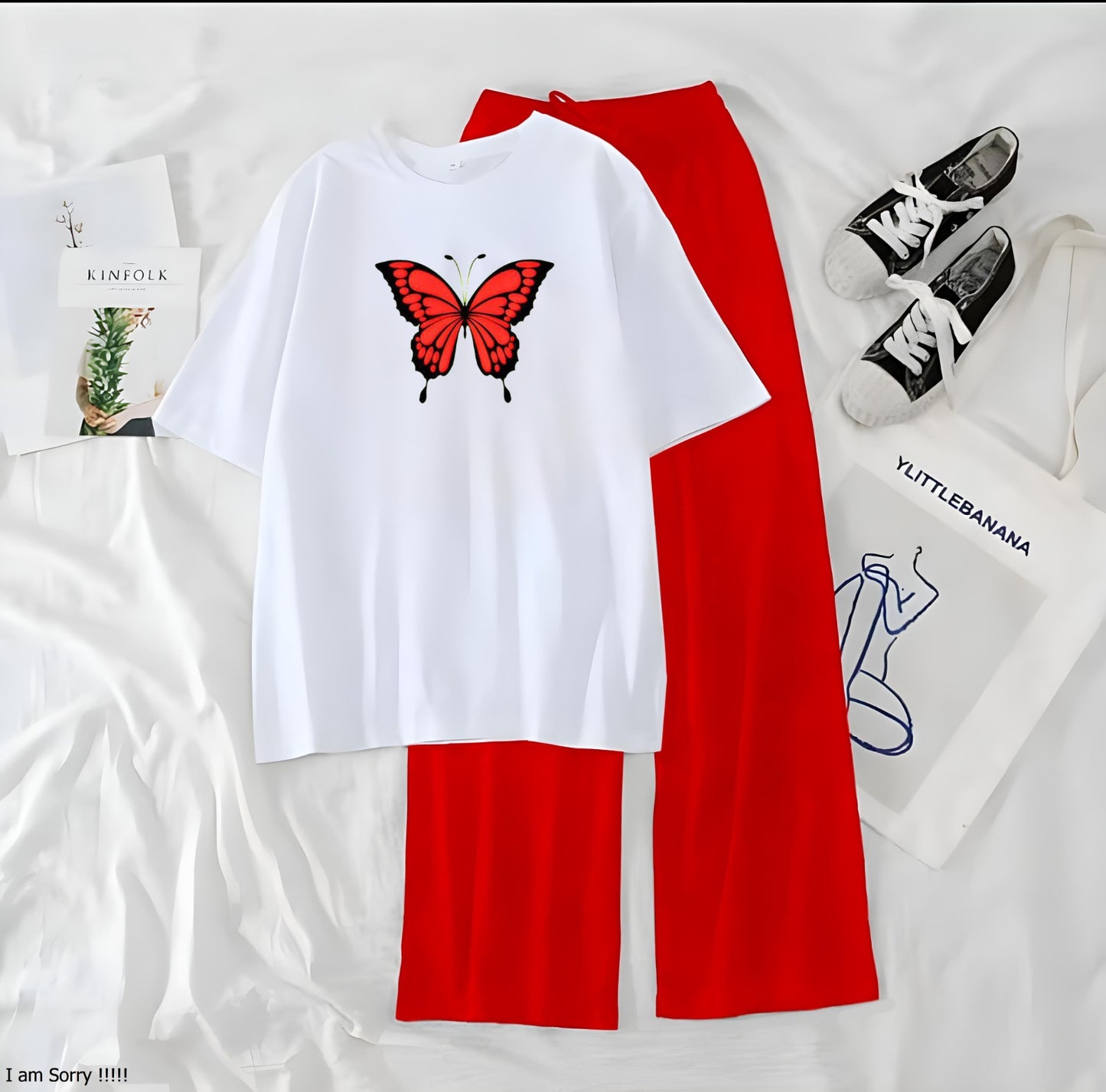 Women’s Graphic Print T-Shirt & Wide Leg Palazzo Lounge Set – Soft Casual Co-Ord Nightwea