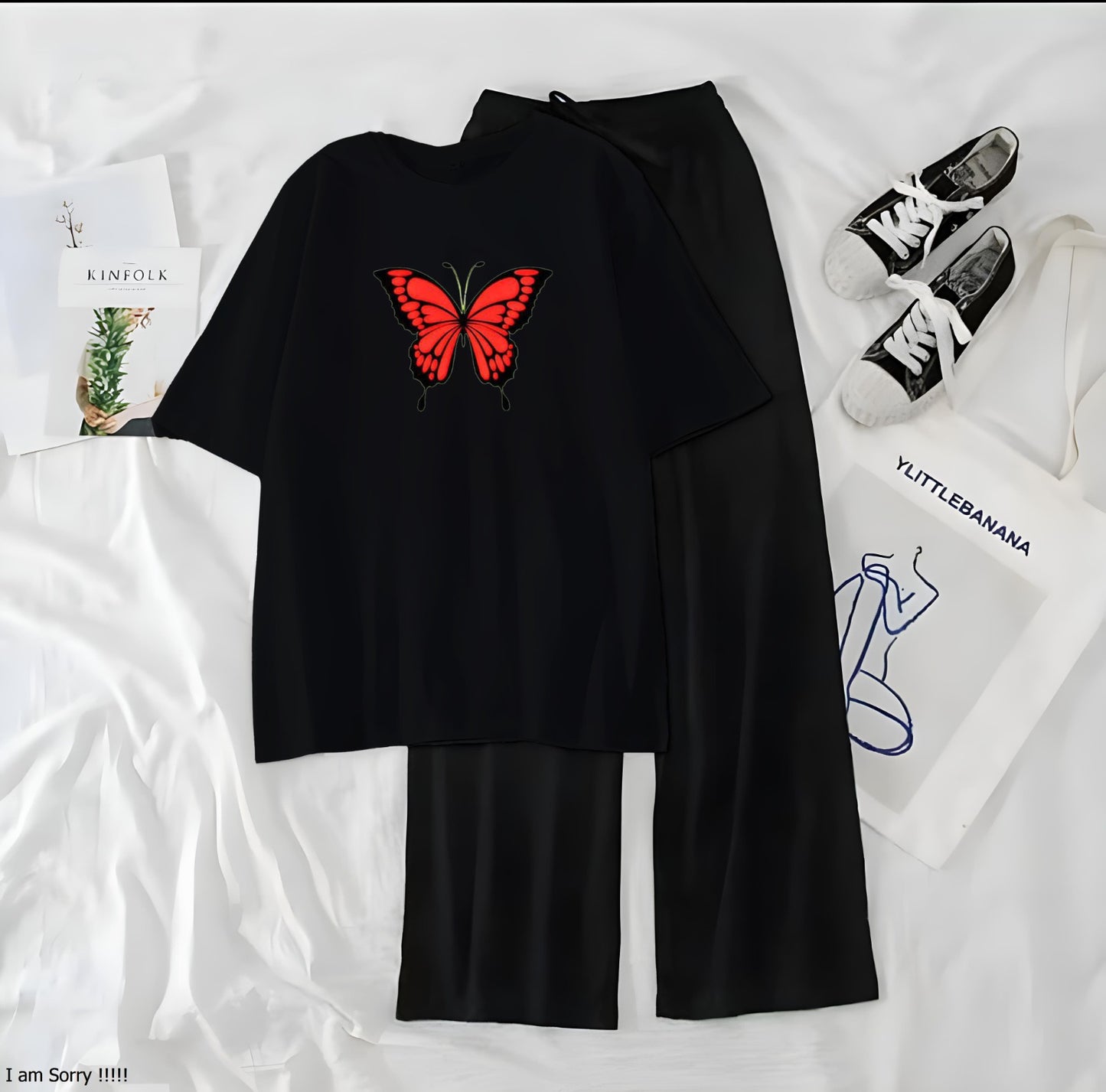 Women’s Graphic Print T-Shirt & Wide Leg Palazzo Lounge Set – Soft Casual Co-Ord Nightwea