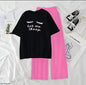 Women’s Graphic Print T-Shirt &amp; Wide Leg Palazzo Lounge Set – Soft Casual Co-Ord Nightwear