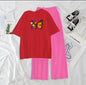 Women’s Graphic Print T-Shirt &amp; Wide Leg Palazzo Lounge Set – Soft Casual Co-Ord Nightwear