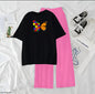 Women’s Graphic Print T-Shirt &amp; Wide Leg Palazzo Lounge Set – Soft Casual Co-Ord Nightwear