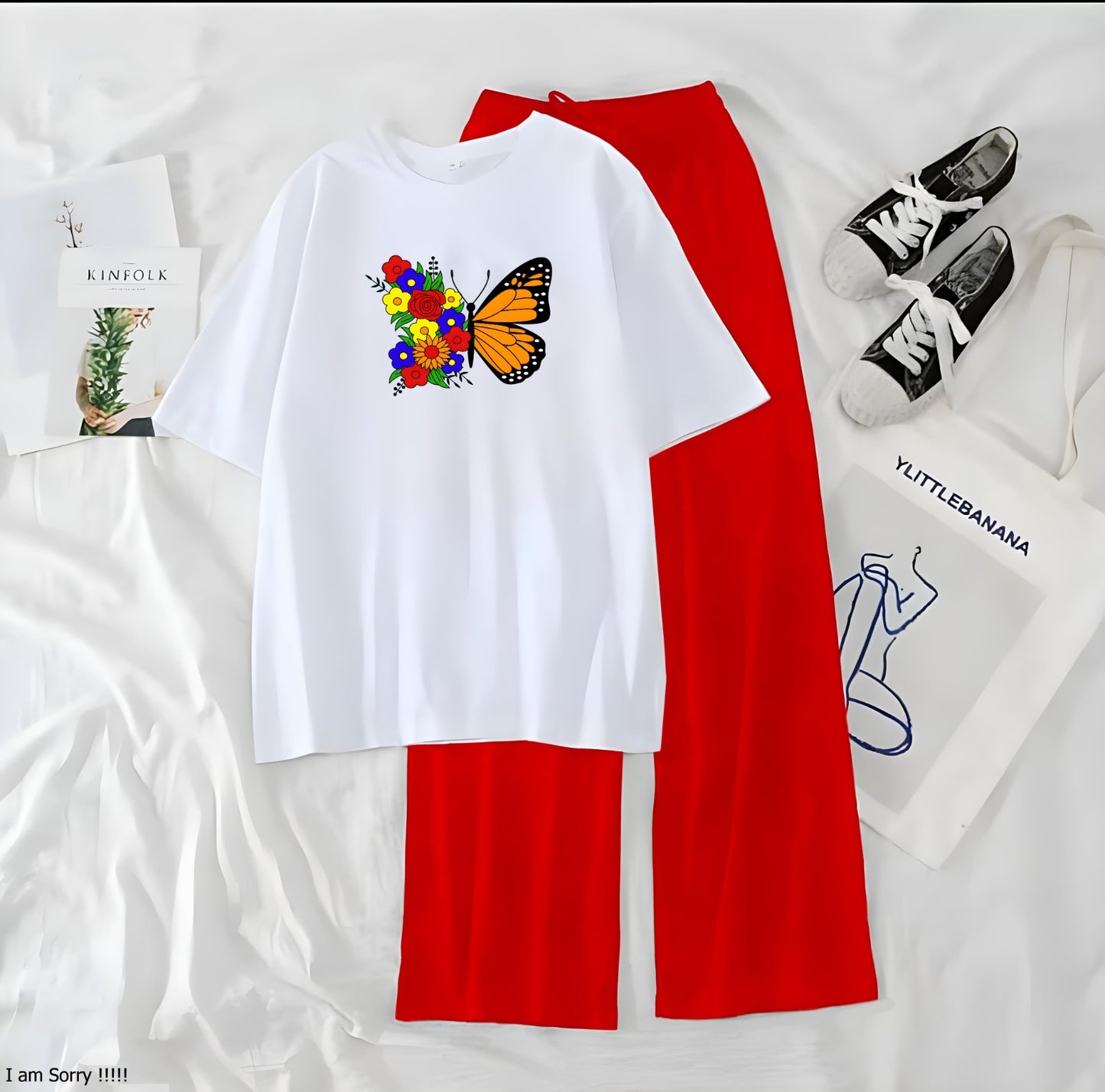 Women’s Graphic Print T-Shirt &amp; Wide Leg Palazzo Lounge Set – Soft Casual Co-Ord Nightwear
