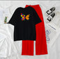 Women’s Graphic Print T-Shirt &amp; Wide Leg Palazzo Lounge Set – Soft Casual Co-Ord Nightwear