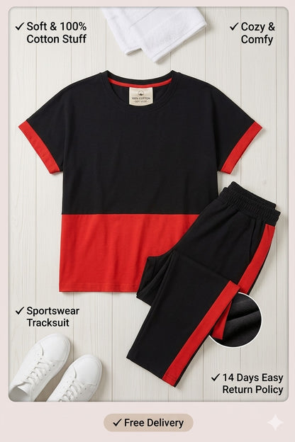 Red Sports Wear Gym and Track suit (jo Front ka Color Hoga) and Black