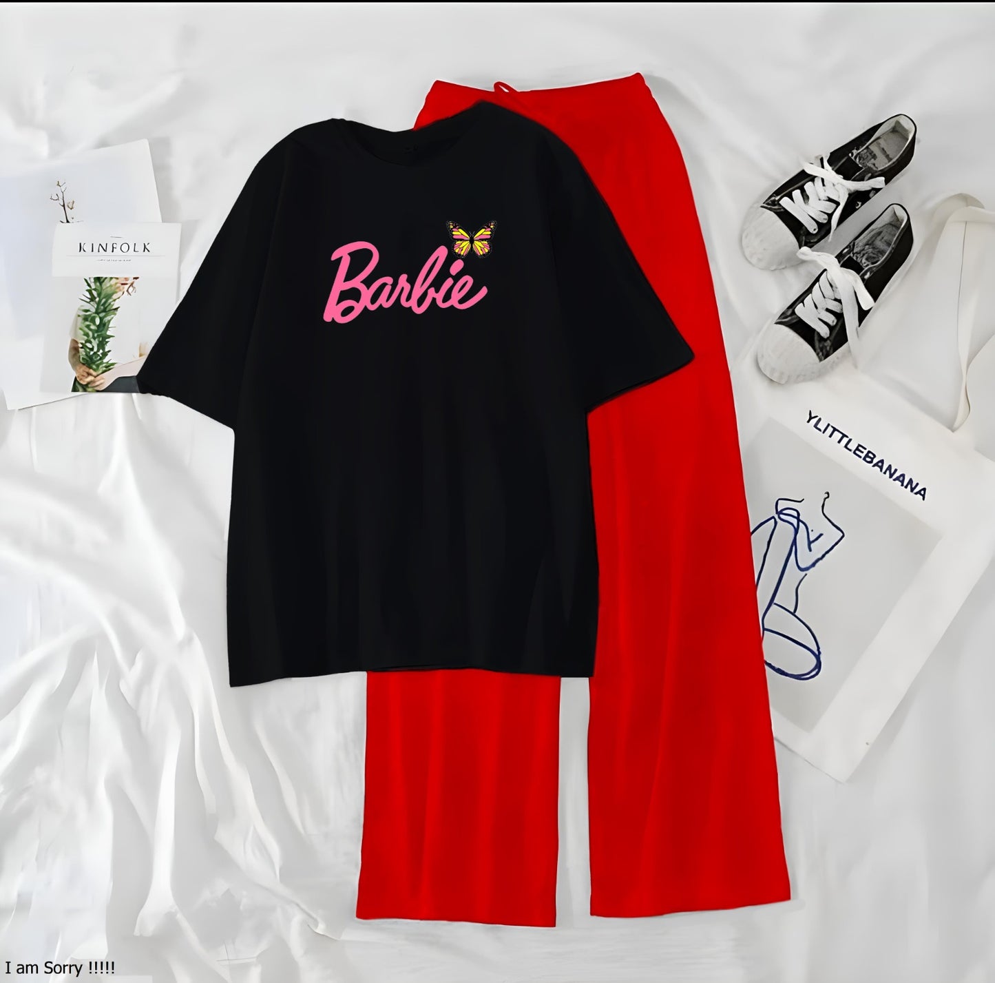 Women’s Graphic Print T-Shirt &amp; Wide Leg Palazzo Lounge Set – Soft Casual Co-Ord Nightwear