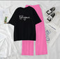 Women’s Graphic Print T-Shirt &amp; Wide Leg Palazzo Lounge Set – Soft Casual Co-Ord Nightwear