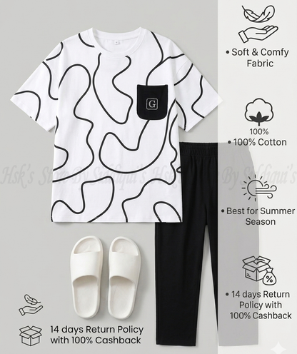 Premium G Pocket Printed T-shirt With Solid Black Trouser Sportswear