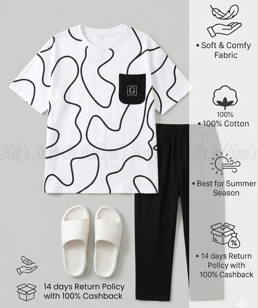 Premium G Pocket Printed T-shirt With Solid Black Trouser Sportswear