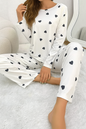 White Little Hear Full Sleeves Matching Night Wear
