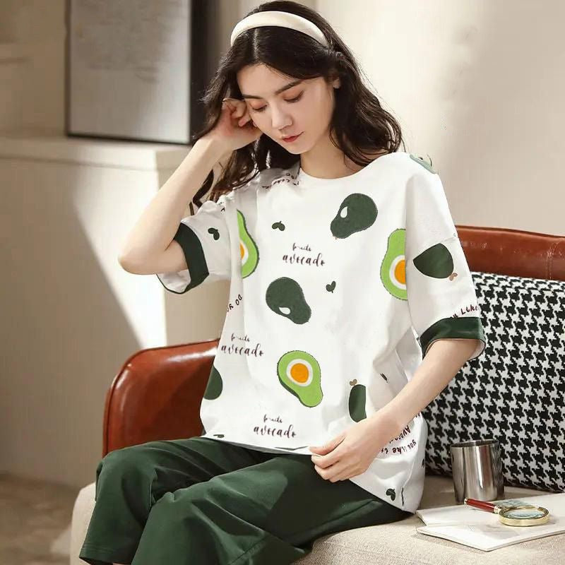 Avocado Printed Nighty Soft cotton Night Wear for Women & Girl Night suit Sleeping Dress Girls Sleepwear Premium Loungewear Sleeping Suit lingerie T-shirt and Pajama,