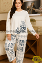 Full Sleeves Floral Leaf Printed Suit