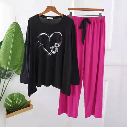 Heart Print Full Sleeves Night Suit