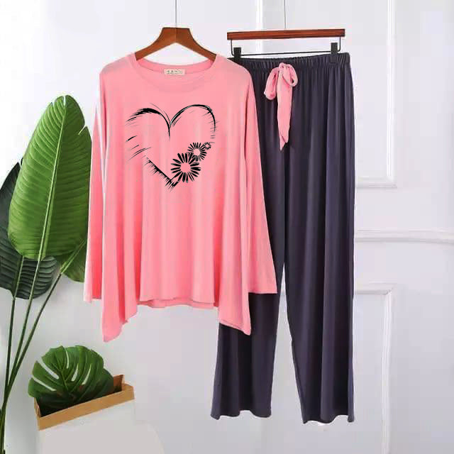 Heart Print Full Sleeves Night Suit