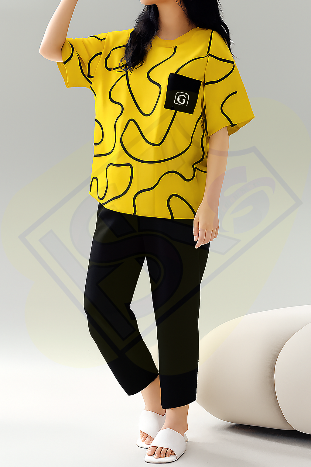 Yellow Premium G Pocket Printed T-shirt With Solid Black Trouser Sportswear Tracksuit