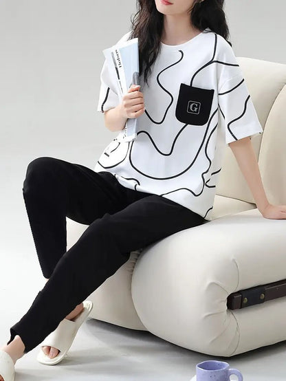 Premium G Pocket Printed T-shirt With Solid Black Trouser Sportswear