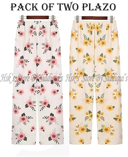 Pack of Two Comfy Casual Pajama Pants Floral Print Drawstring Palazzo Lounge Pants Wide Leg