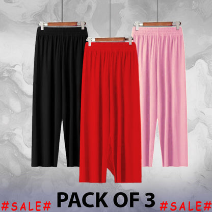 Pack of 3 Multi Color Comfy Casual Pajama Pants Palazzo Lounge Pants Wide Leg