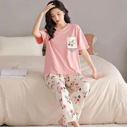 Premium Pocket Style Printed Pink T-shirt with White Floral Trouser