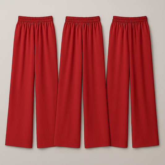 Pack of 3 Red Color Comfy Casual Pajama Pants Palazzo Lounge Pants Wide Leg