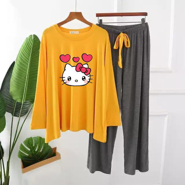 Premium Kitty999 Print Full Sleeves Pajama Set for Women