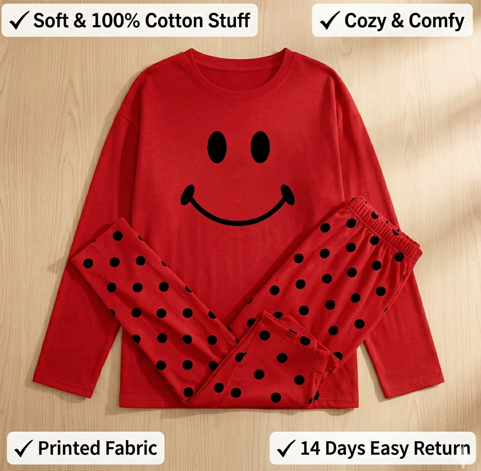Red Smile Full Sleeves Matching Printed Trouser