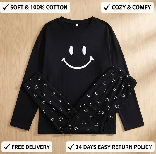 Black Smile Full Sleeves Matching Printed Trouser
