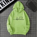Heart Beat Design Hoodie Green
