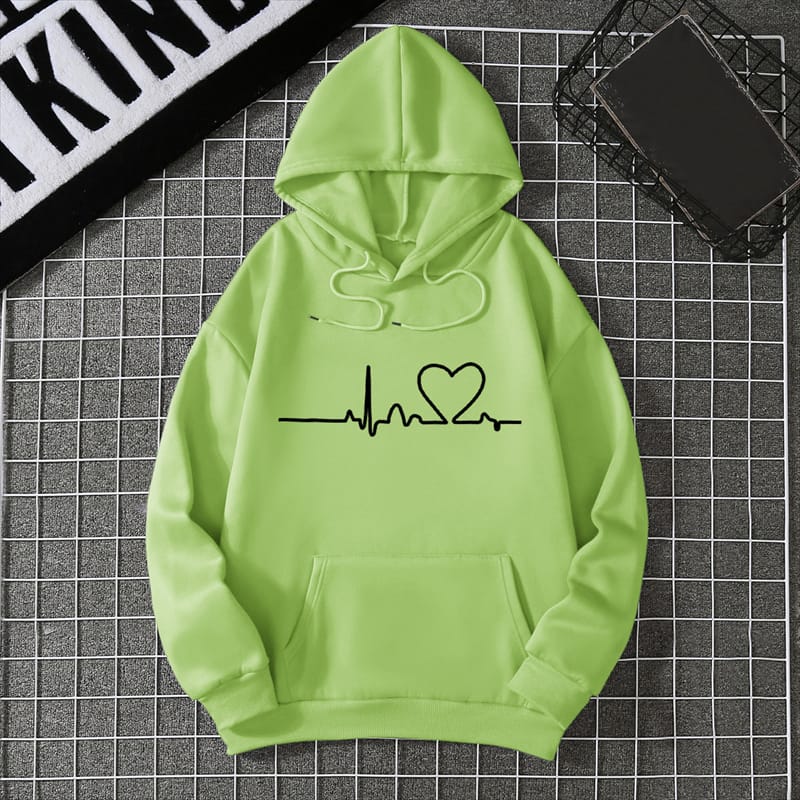 Heart Beat Design Hoodie Green