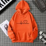 Heart Beat Design Hoodie Orange