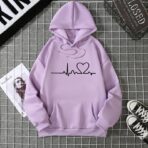 Heart Beat Design Hoodie Purple