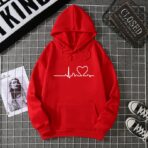 Heart Beat Design Hoodie Red