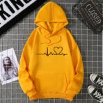 Heart Beat Design Hoodie Yellow